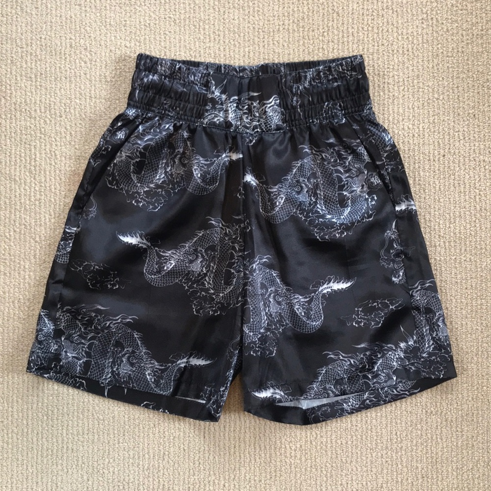 Satin Feel Boxing Style Shorts with Dragon Print